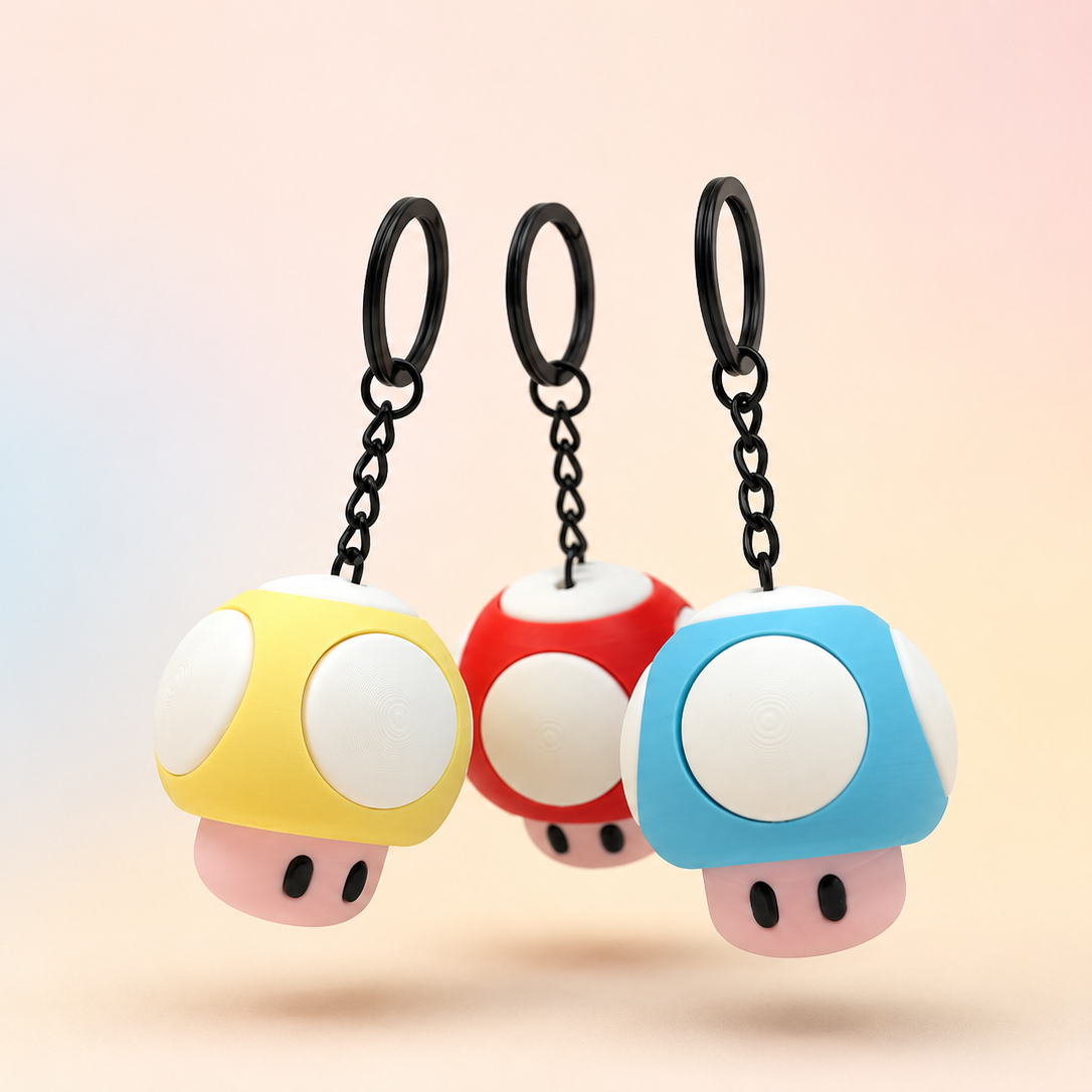 Fidget-Clicker Mushroom – 3D-gedruckter Pilz-Clicker als Schlüsselanhänger, Infillity Schweiz